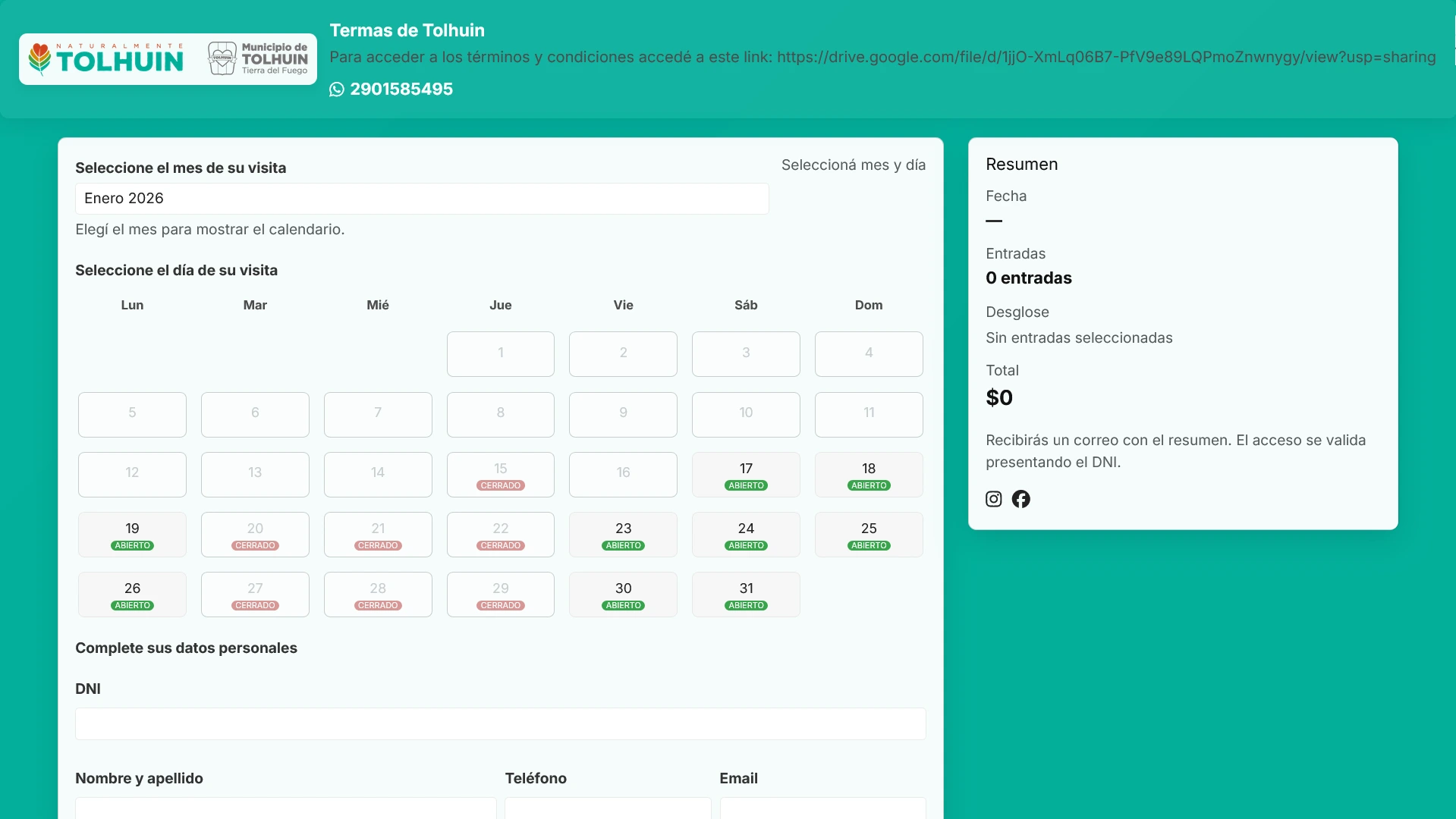 Termas de Tolhuin - Complejo termal que utiliza Dino Pass para venta de entradas y validación por DNI